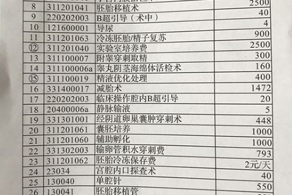 试管治疗费用清单